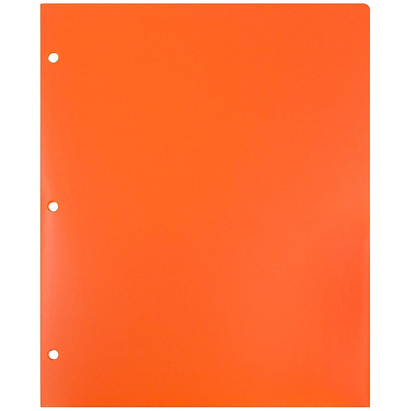 JAM Paper Heavy Duty 3 Hole Punch Two-Pocket Plastic Folders, Orange, 6/Pack (383HHPORB)