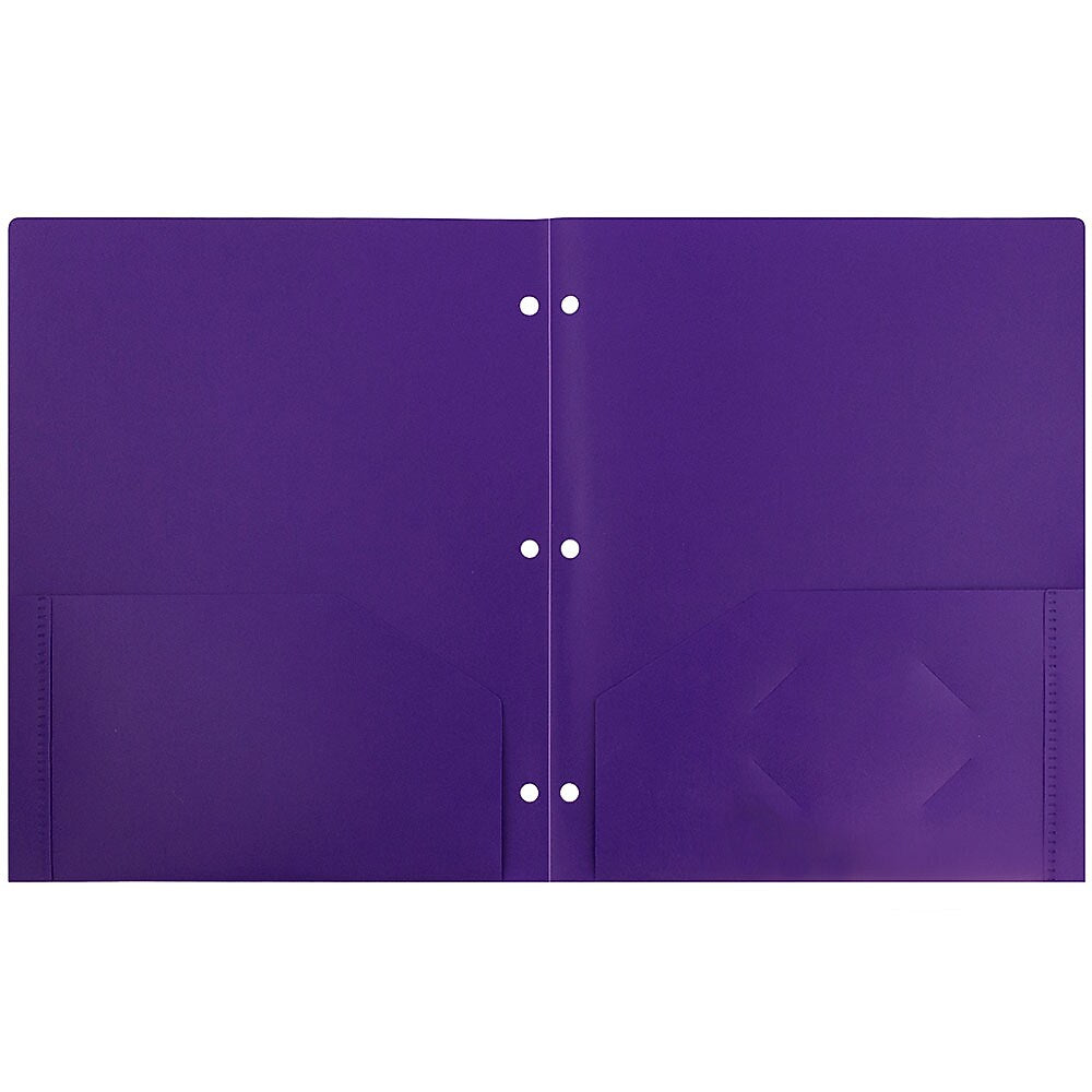 JAM Paper Heavy Duty 3 Hole Punch Two-Pocket Plastic Folders, Purple, 6/Pack (383HHPPUB)