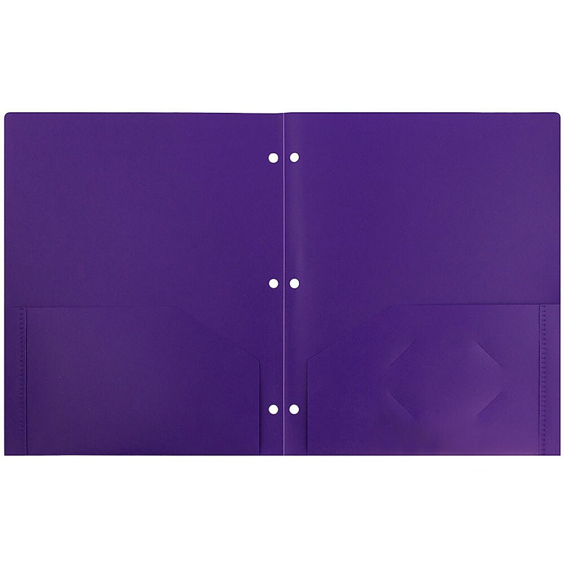 JAM Paper Heavy Duty 3 Hole Punch Two-Pocket Plastic Folders, Purple, 6/Pack (383HHPPUB)