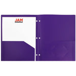JAM Paper Heavy Duty 3 Hole Punch Two-Pocket Plastic Folders, Purple, 6/Pack (383HHPPUB)