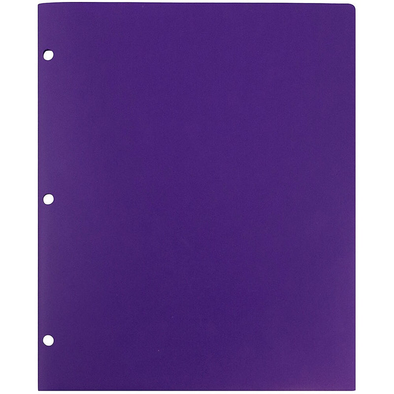 JAM Paper Heavy Duty 3 Hole Punch Two-Pocket Plastic Folders, Purple, 6/Pack (383HHPPUB)