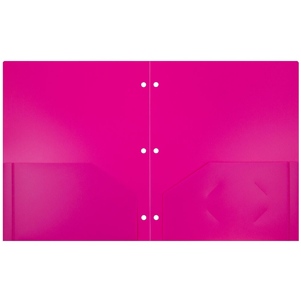 JAM Paper Heavy Duty 3 Hole Punch Two-Pocket Plastic Folders, Fuchsia Pink, 6/Pack (383HHPFUB)