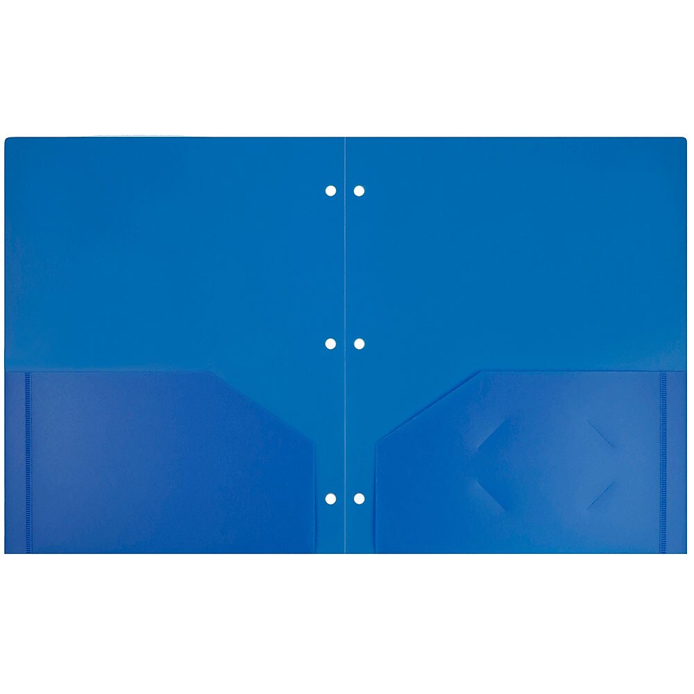 JAM Paper Heavy Duty 3 Hole Punch Two-Pocket Plastic Folders, Blue, 6/Pack (383HPBBUB)