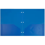 JAM Paper Heavy Duty 3 Hole Punch Two-Pocket Plastic Folders, Blue, 6/Pack (383HPBBUB)