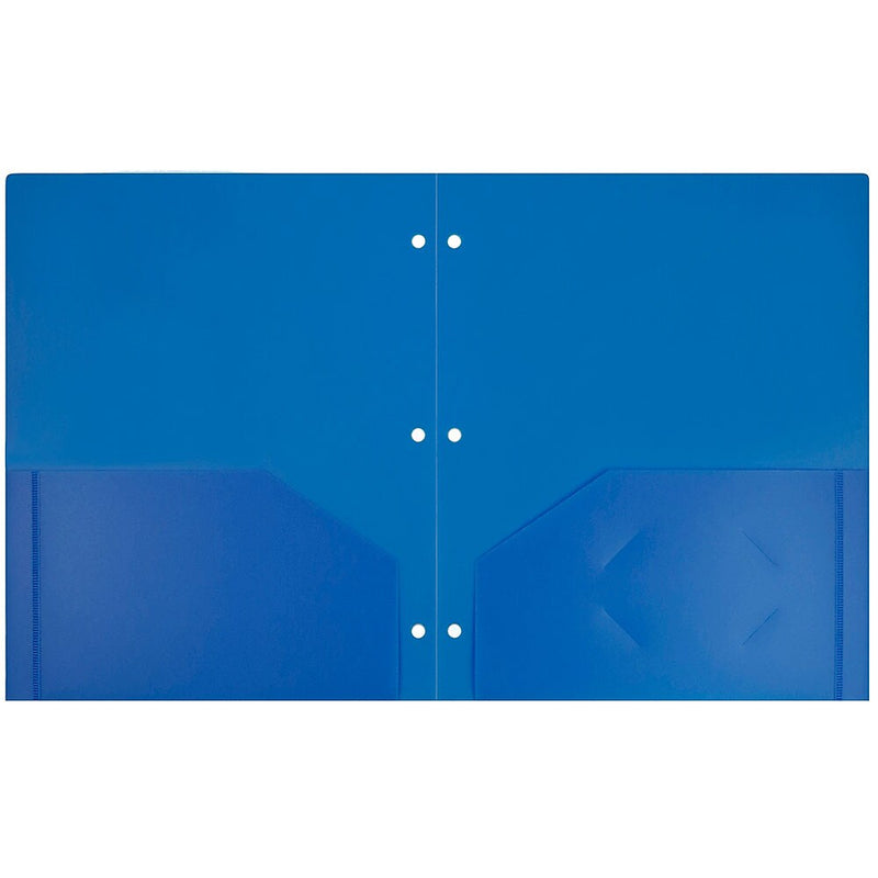 JAM Paper Heavy Duty 3 Hole Punch Two-Pocket Plastic Folders, Blue, 6/Pack (383HPBBUB)