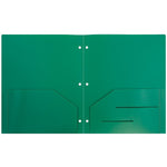 JAM Paper Heavy Duty 3 Hole Punched 2 Pocket Plastic Folders, Green, 108/pack (383HHPGRA)