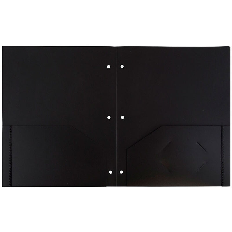 JAM Paper Heavy Duty 3 Hole Punch Two-Pocket Plastic Folders, Black, 108/Pack (383HHPBUA)