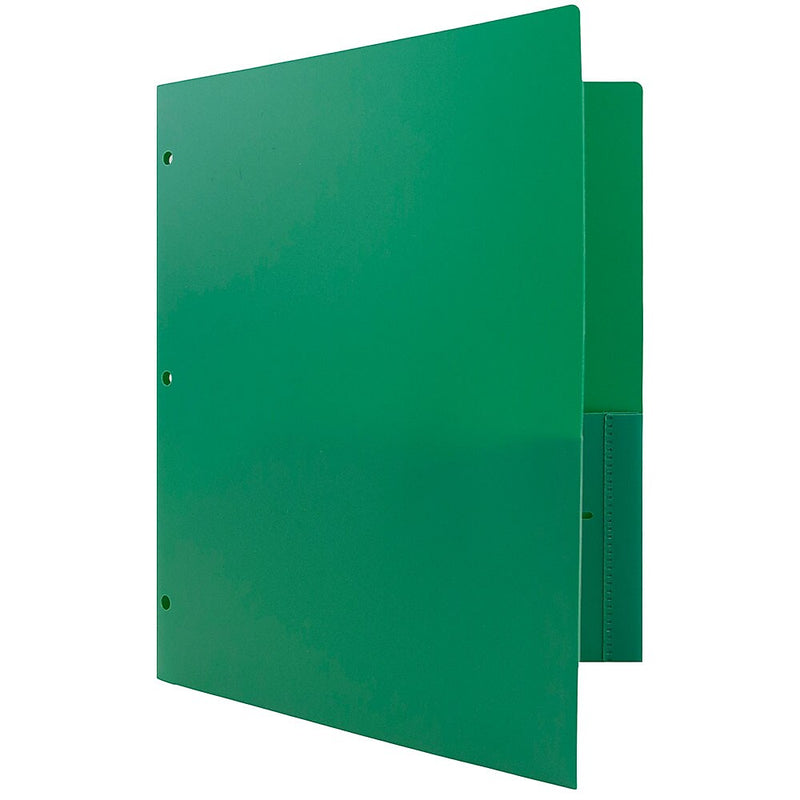 JAM Paper Heavy Duty 3 Hole Punched 2 Pocket Plastic Folders, Green, 108/pack (383HHPGRA)