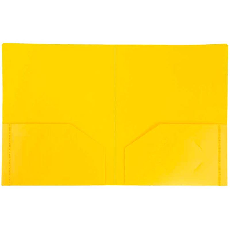 JAM Paper Heavy Duty 2-Pocket Plastic Folders, Yellow, 6/Pack (383HYED)