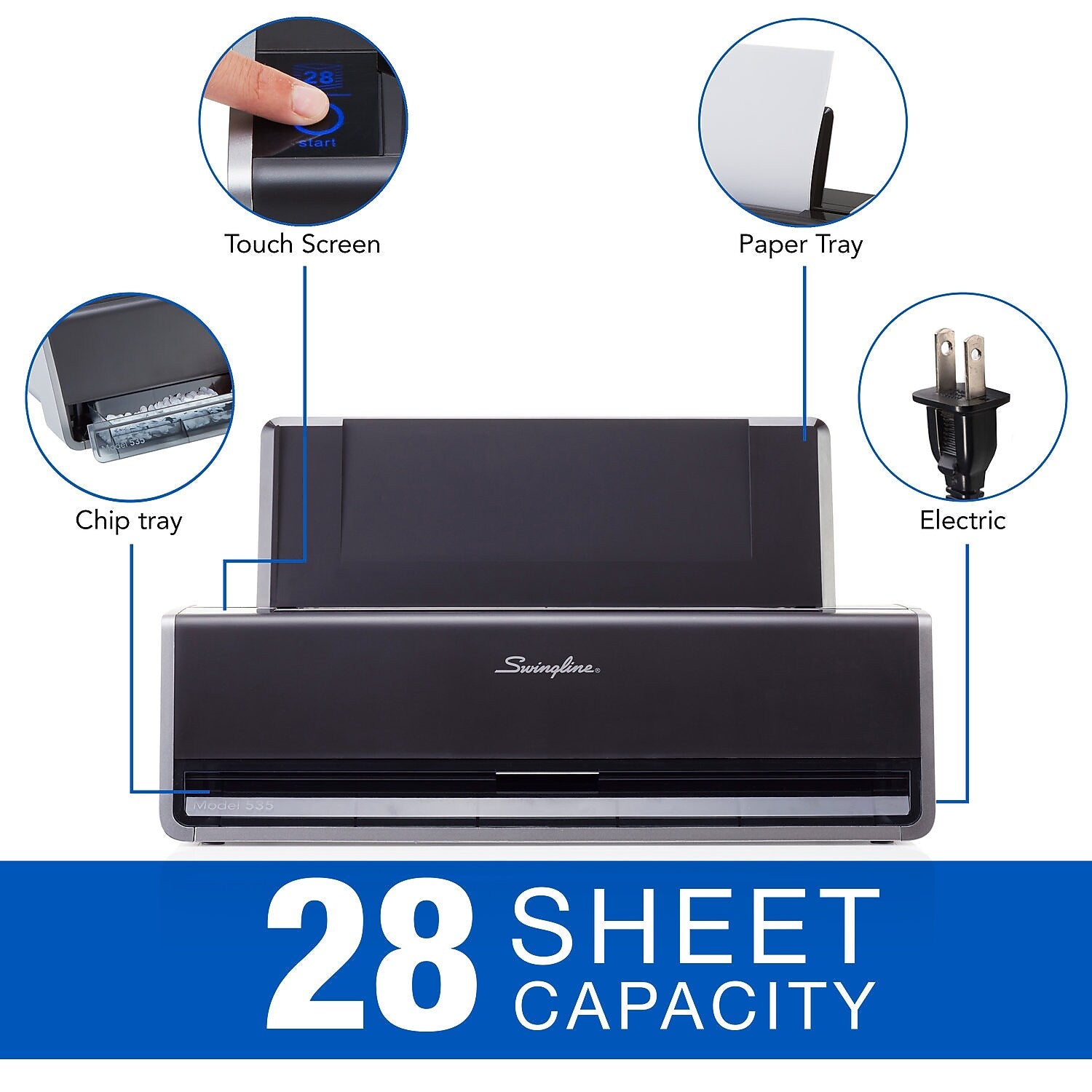 Swingline Commercial Electric Desktop 3-Hole Punch, 28 Sheet Capacity, Black & Gray (A7074535B)