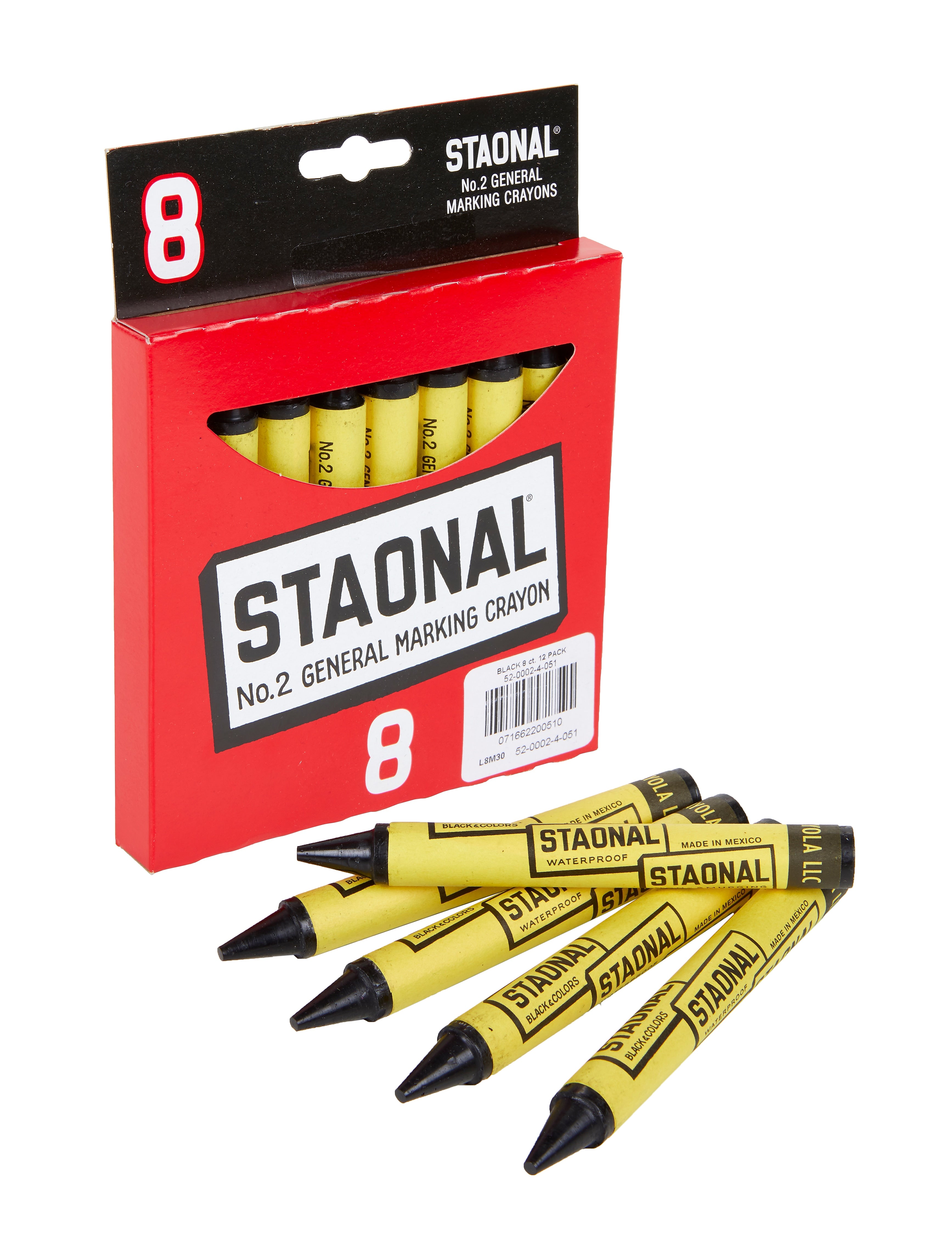 Crayola Staonal Marking Crayons, Black, 8/Box (52-0002-2-051)