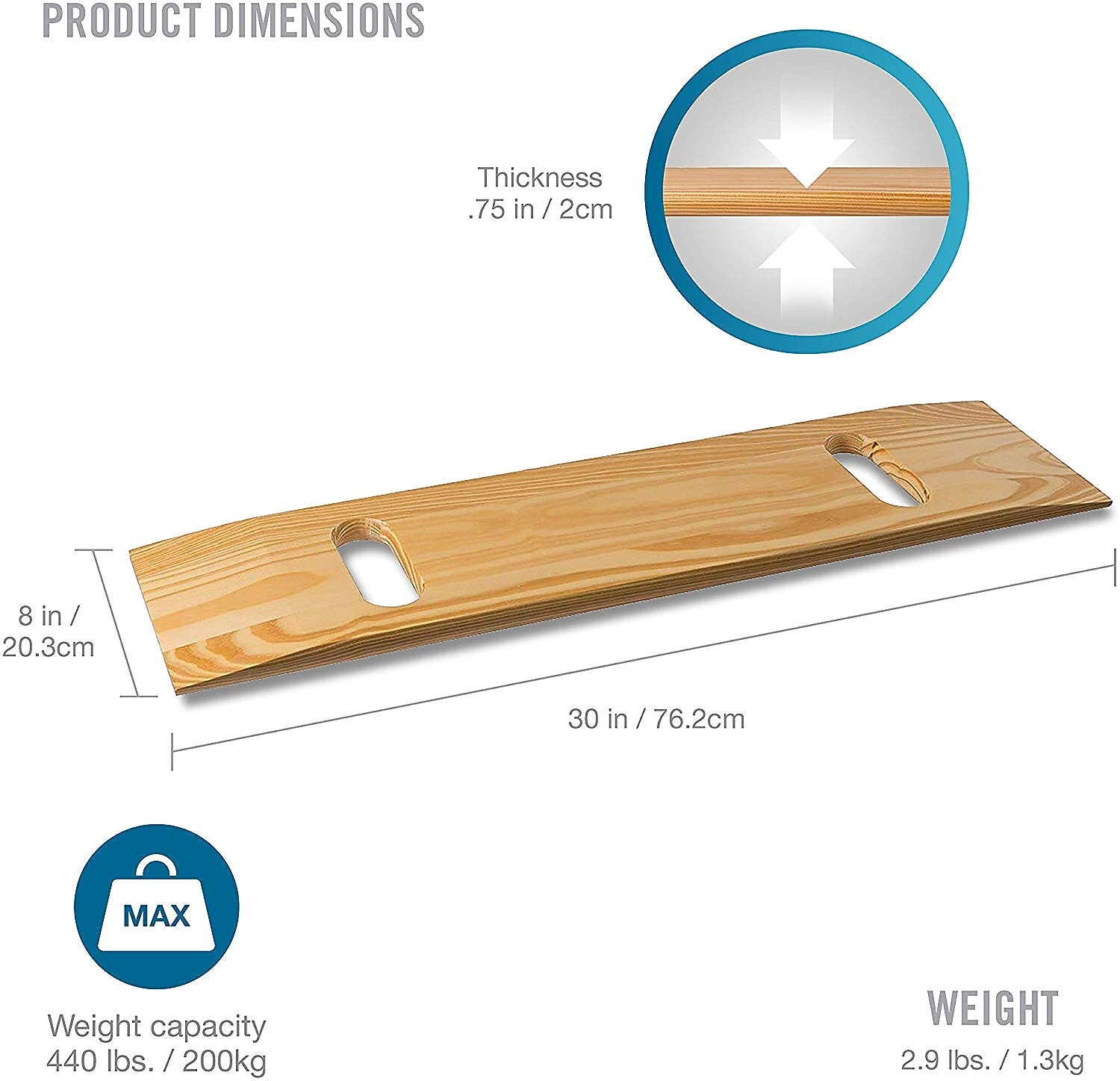DMI® 8" x 30" Wood Transfer Boards with Two Cut-Outs, Maple (518-1756-0400)