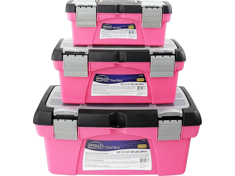 Apollo Tools 3 Piece Tool Box Set, Pink (DT5005P)