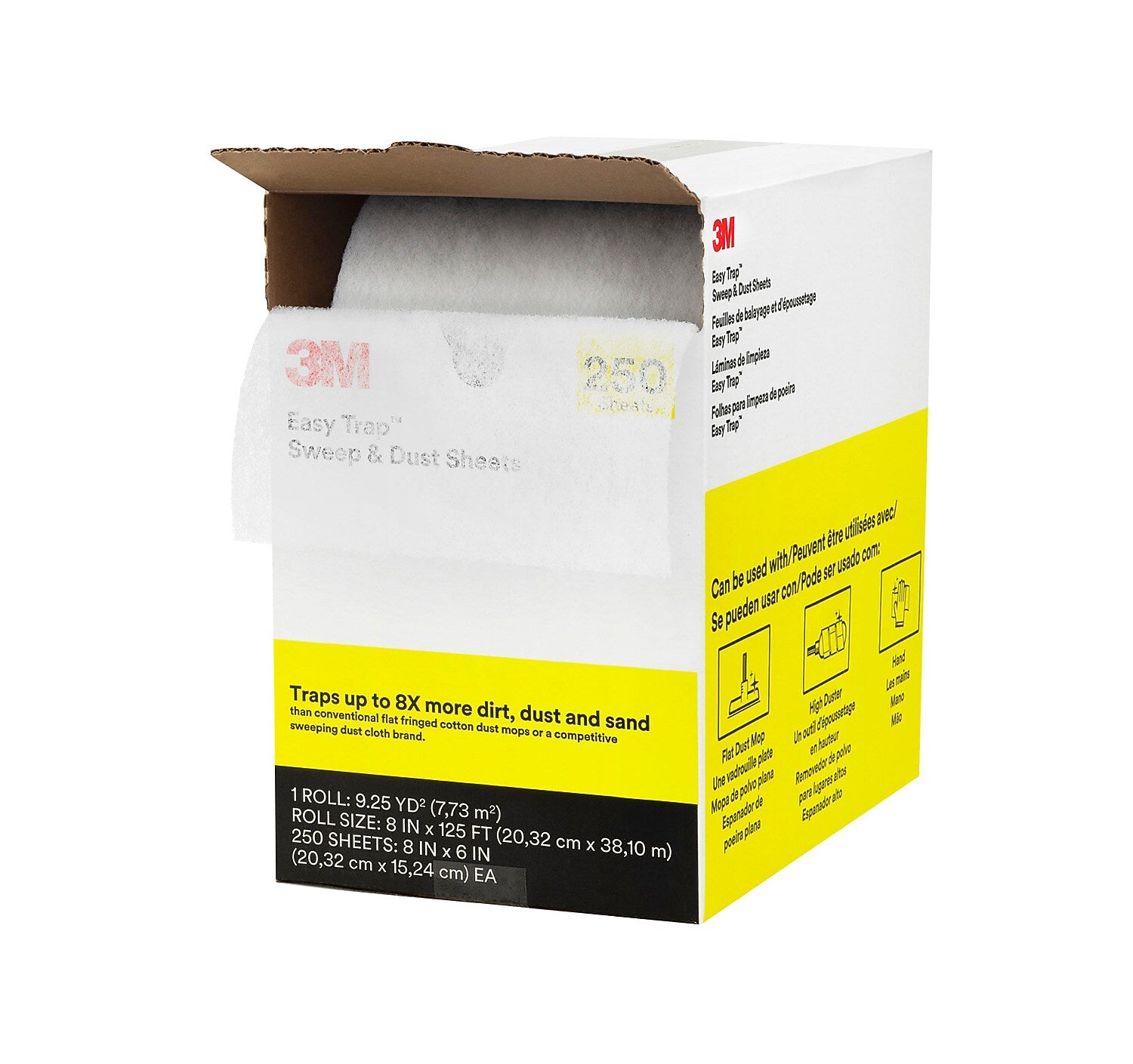 3M Easy Trap Cotton Dusting Cloths, 6" x 8", Gray, 2.95 lbs., 250 Sheets/Roll (55654W)