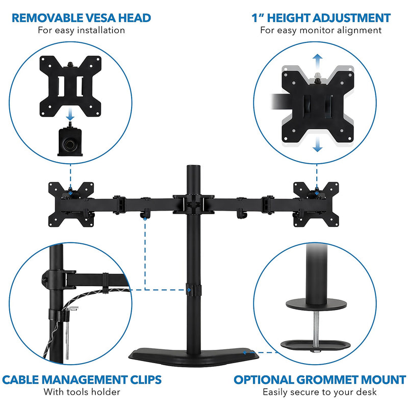 Mount-It! Adjustable Dual Stand, Up to 32" Monitors, Black (MI-2781B)