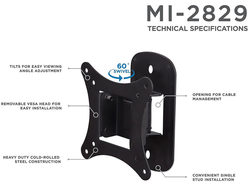 Mount-It! Tilt and Swivel Tilt Wall TV Mount for up to 32" Screens, 32 lbs. Max. (MI-2829)
