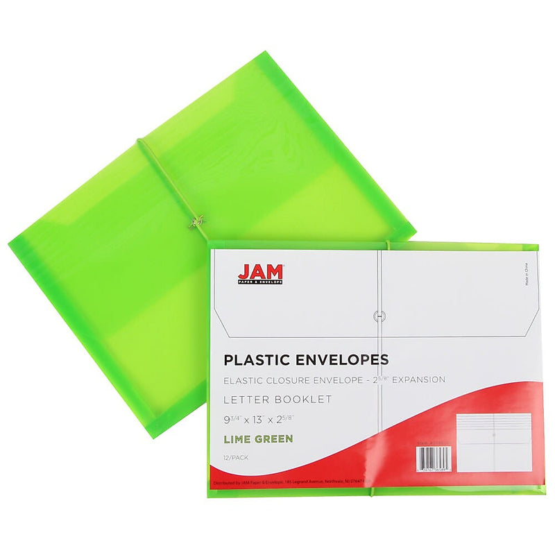 JAM Paper Standard Plastic Document File, Letter, Lime Green, 12/Pack (218E25LIB)