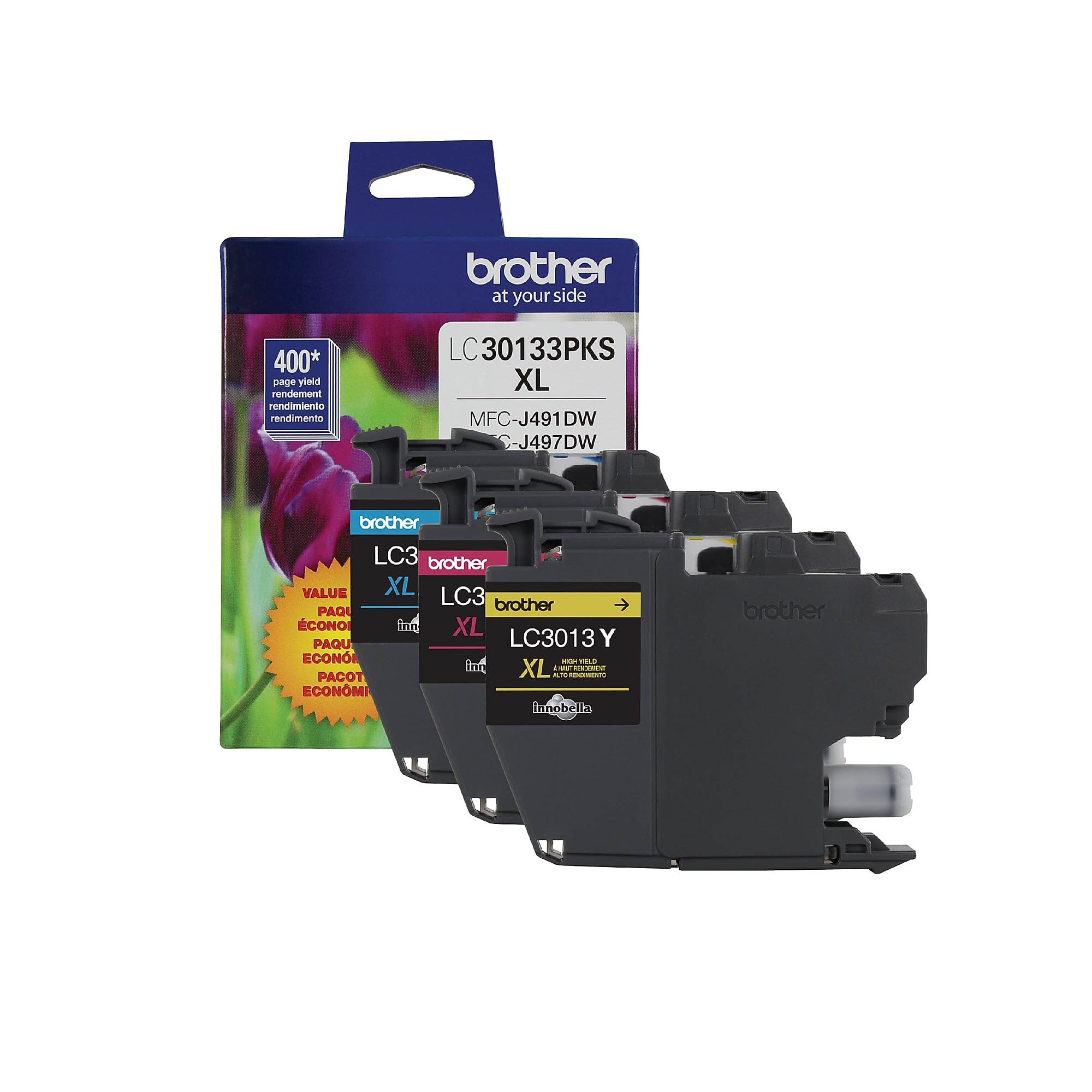 Brother LC30133PKS Cyan/Magenta/Yellow High Yield Ink Cartridge, 3/Pack
