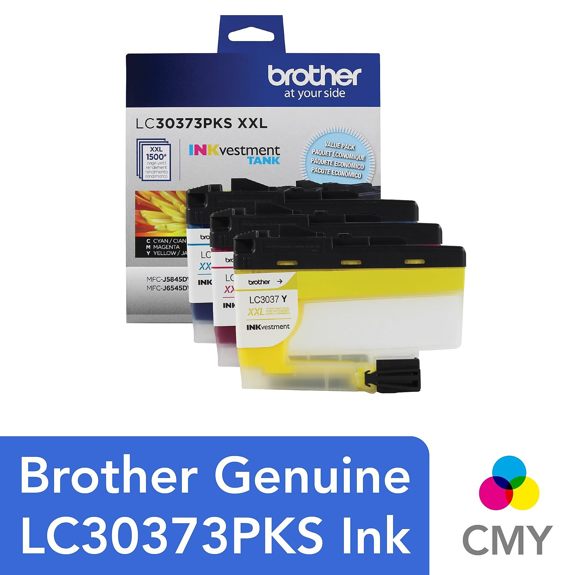 Brother LC3037 Cyan/Magenta/Yellow Super High Yield Ink Tank Cartridge,  3/Pack