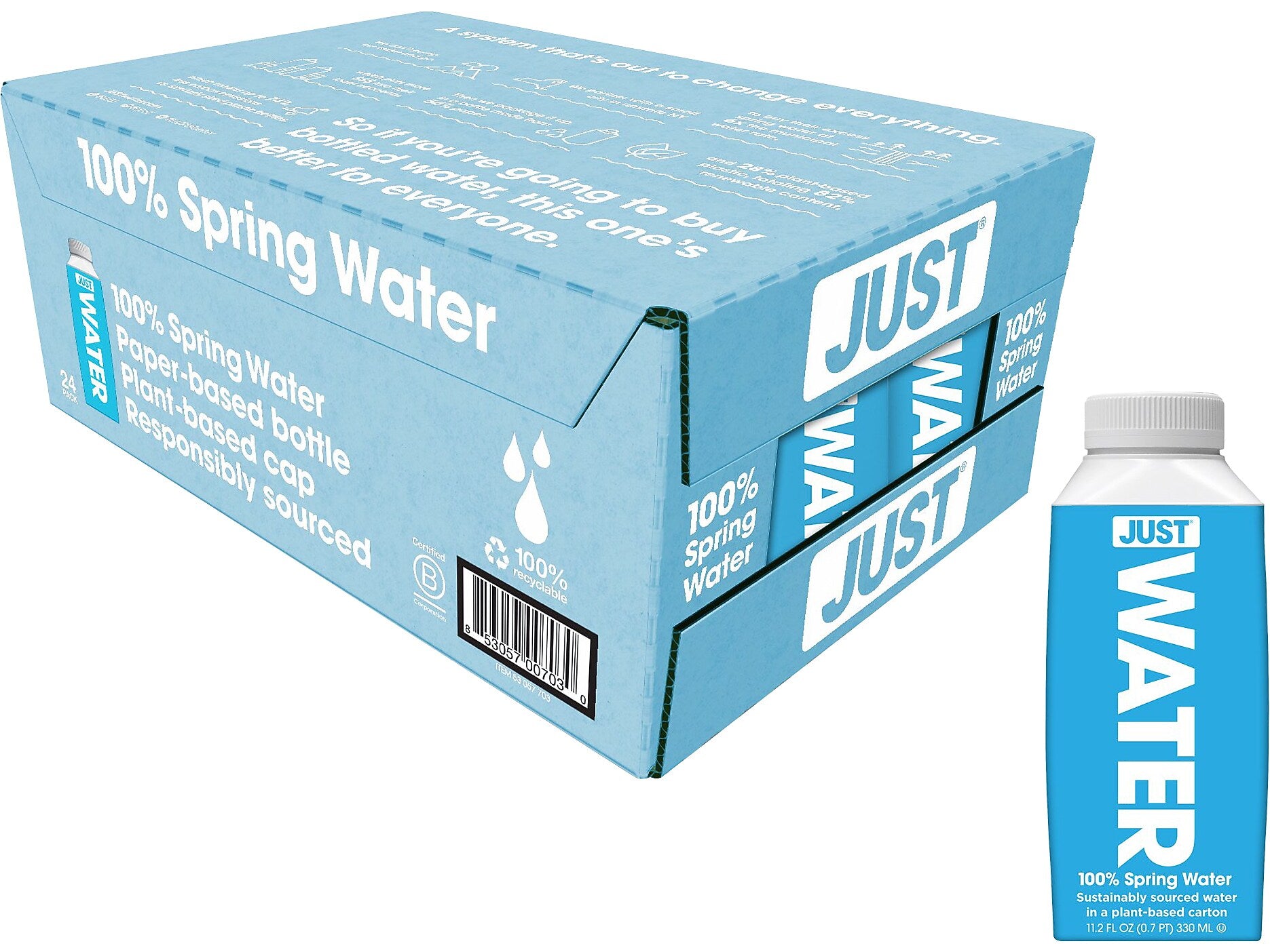 Just Water 100% Spring Water, 11.2 oz., 24/Carton (00703)
