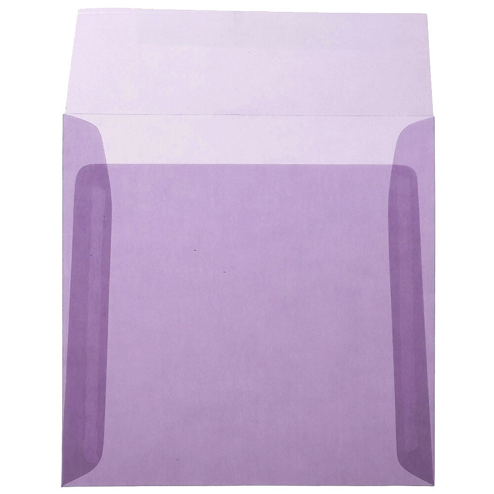 JAM Paper 6.5" x 6.5" Square Translucent Vellum Invitation Envelopes, Purple, 100/Pack (2812713B)