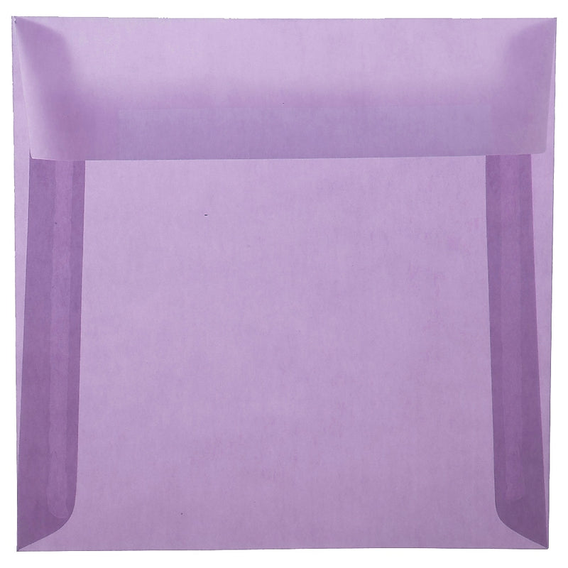 JAM Paper 6.5" x 6.5" Square Translucent Vellum Invitation Envelopes, Purple, 100/Pack (2812713B)