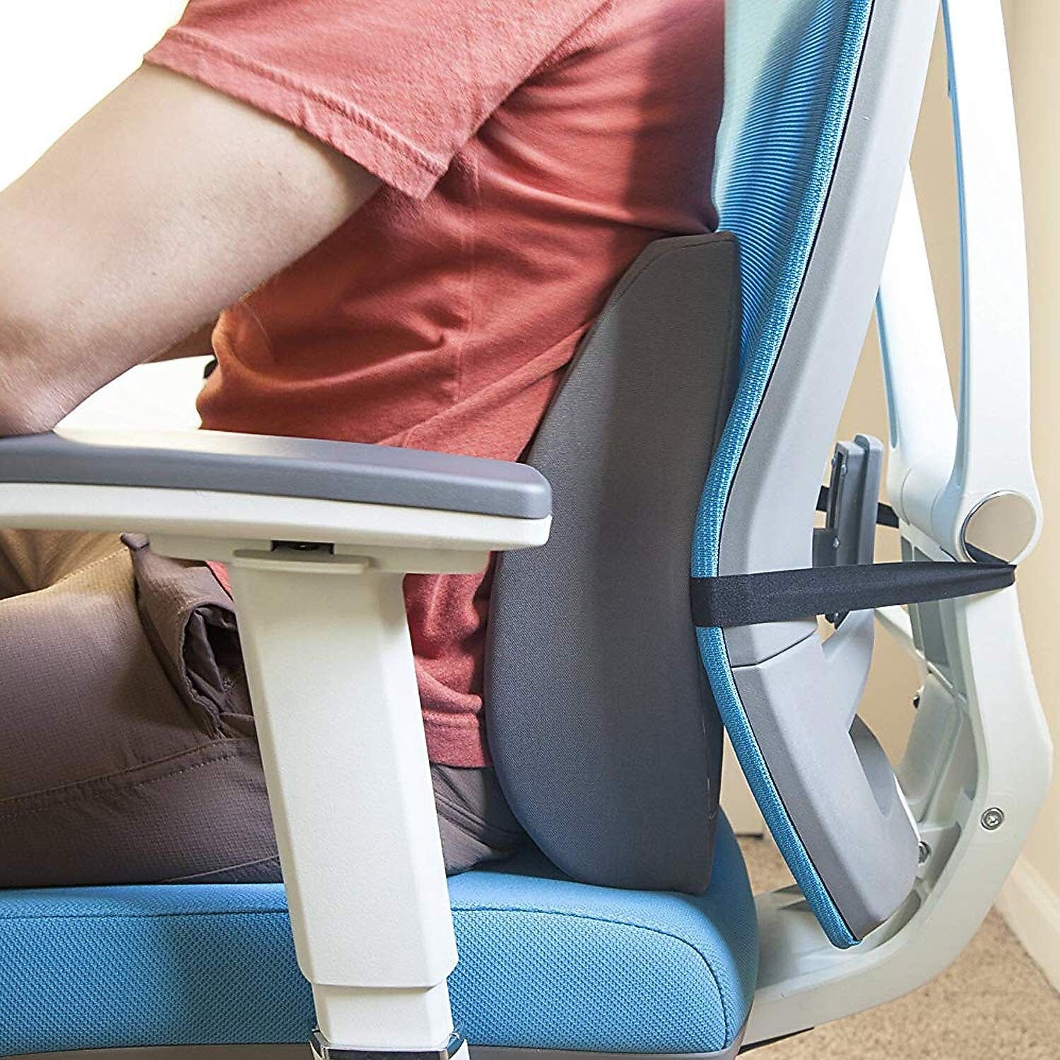 DMI Relax-A-Bac 14" x 13" Foam Lumbar Cushion with Strap, Polyester/Cotton Cover, Gray (555-7302-0300)