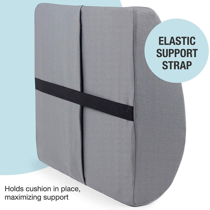 DMI Relax-A-Bac 14" x 13" Foam Lumbar Cushion with Strap, Polyester/Cotton Cover, Gray (555-7302-0300)