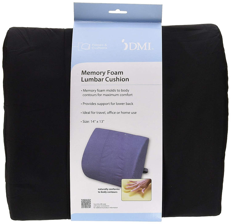 DMI 14" x 13" Foam Memory Lumbar Cushion with Strap, Polyester/Cotton Cover, Black