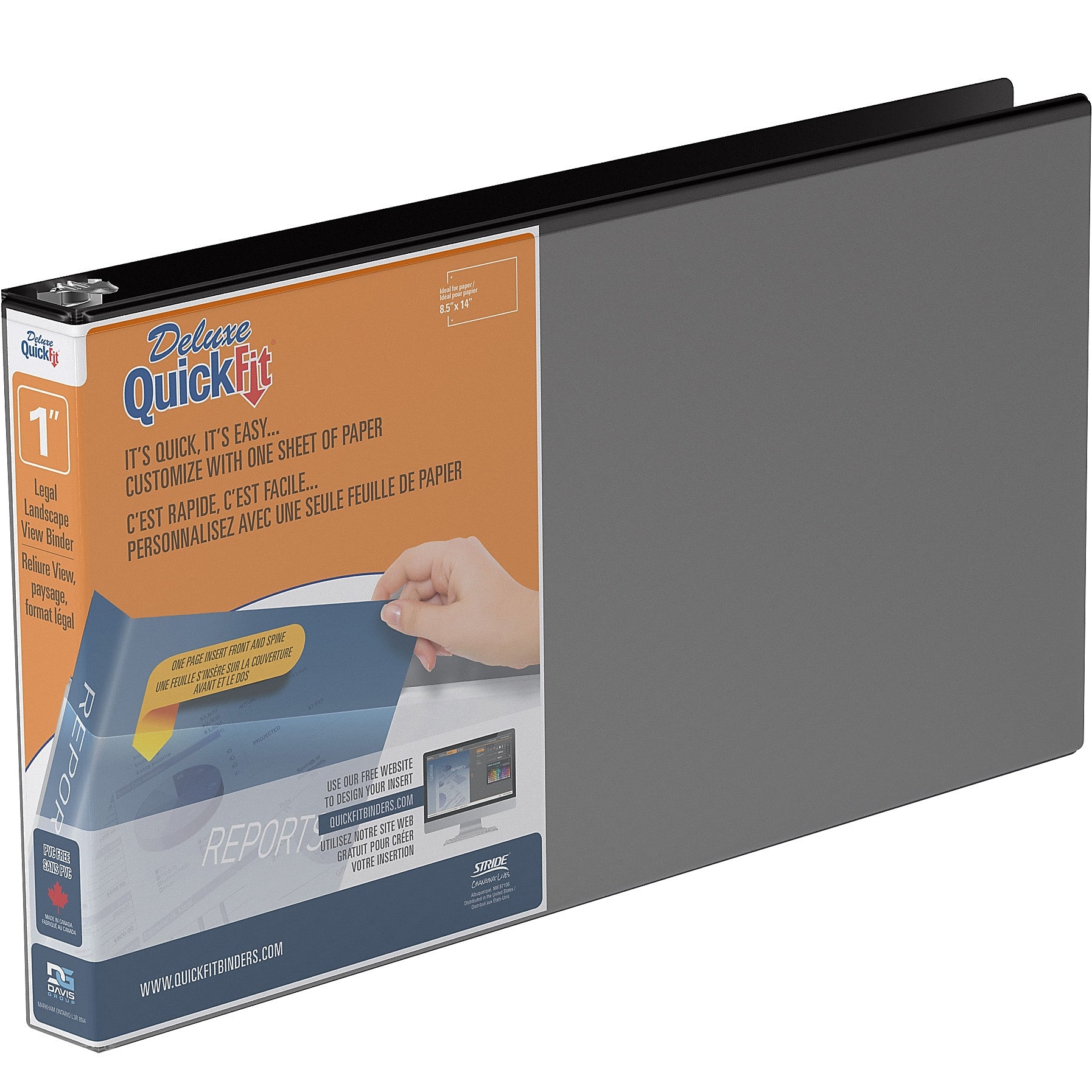 Stride QuickFit Heavy Duty 1" 3-Ring View Binders, Black (95011L)