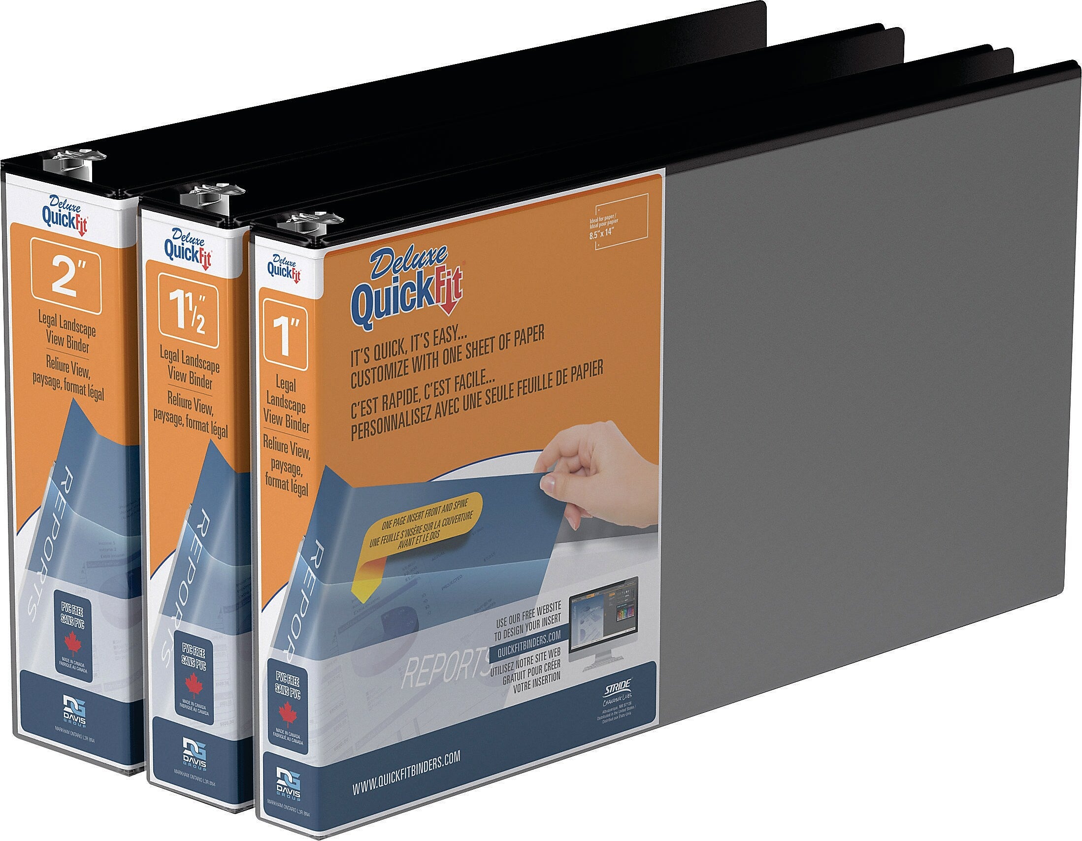 Stride QuickFit Heavy Duty 1" 3-Ring View Binders, Black (95011L)