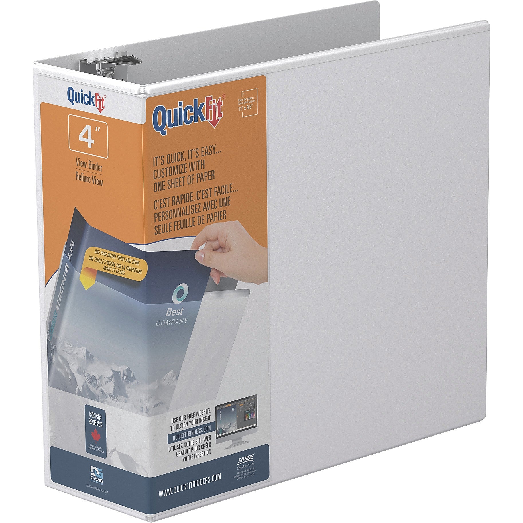 Stride 4" 3-Ring View Binders, D-Ring, White (8706-00)