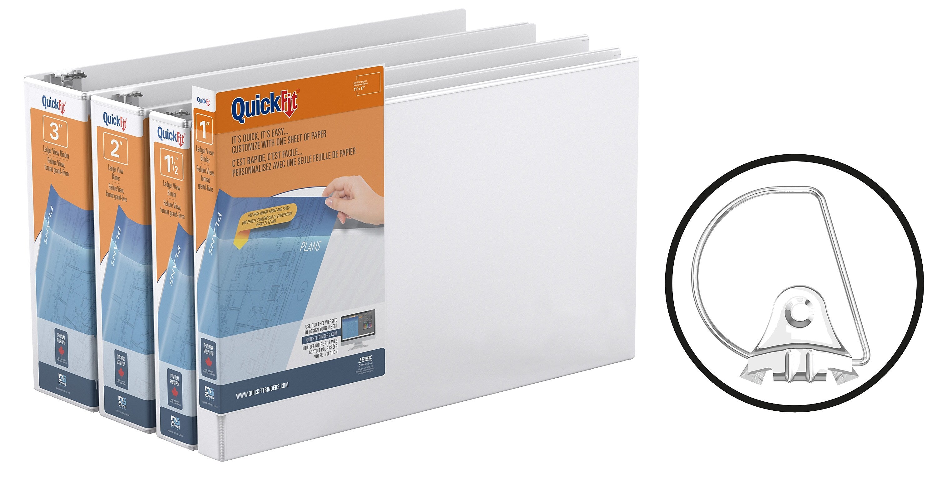 Stride QuickFit 2" 3-Ring View Binders, D-Ring, White (94030)