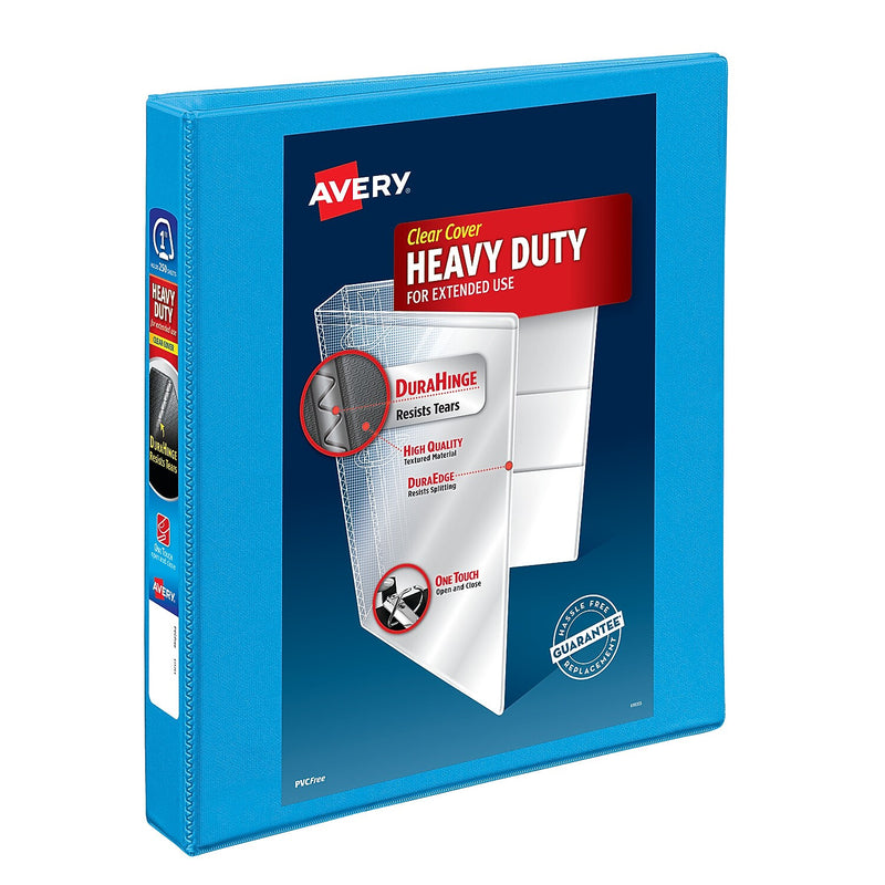 Avery Nonstick Heavy Duty 1" 3-Ring View Binders, Slant Ring, Light Blue (5301)