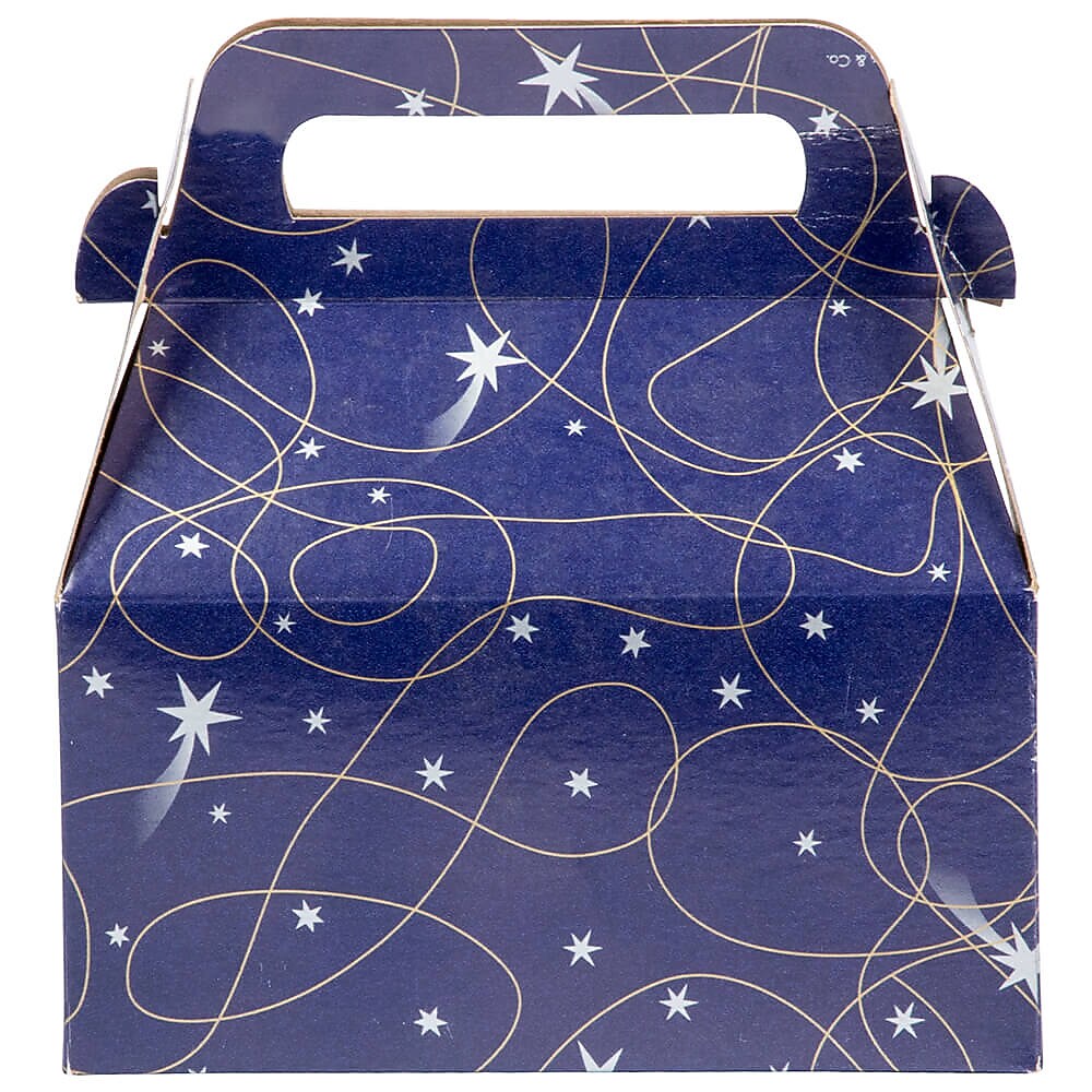 JAM Paper Gable Gift Box with Handle, Small, 3 1/4 x 6 x 3, Purple Shooting Stars Design (4353514)