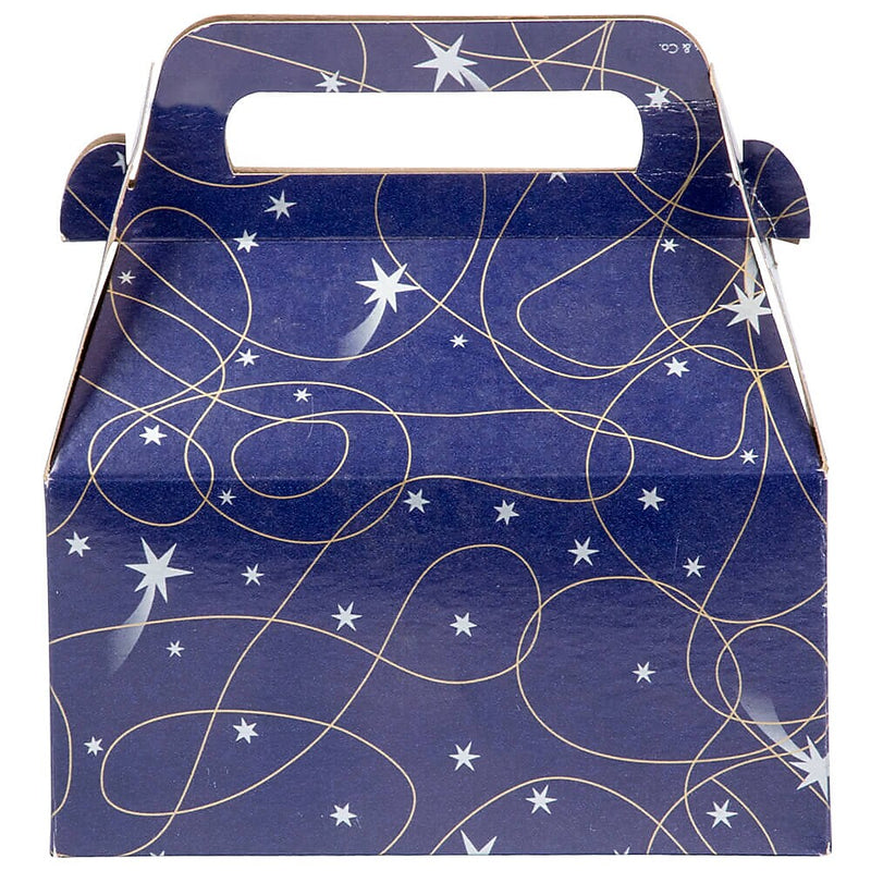 JAM Paper Gable Gift Box with Handle, Small, 3 1/4 x 6 x 3, Purple Shooting Stars Design (4353514)