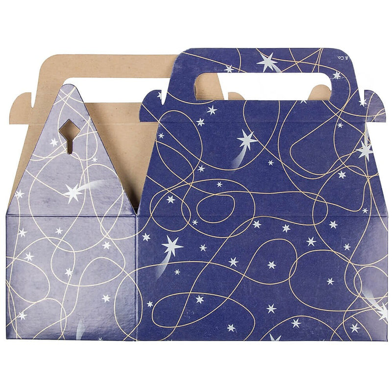 JAM Paper Gable Gift Box with Handle, Small, 3 1/4 x 6 x 3, Purple Shooting Stars Design (4353514)