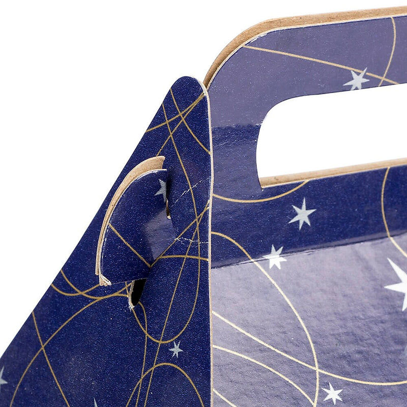 JAM Paper Gable Gift Box with Handle, Small, 3 1/4 x 6 x 3, Purple Shooting Stars Design (4353514)