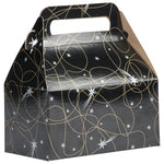 JAM Paper Gable Gift Box with Handle, Small, 3 1/4 x 6 x 3, Black Shooting Stars Design (4353509)