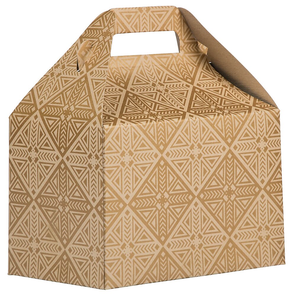 JAM Paper Gable Gift Box with Handle, 4" x 8" x 5.25", Gold/Kraft (4353520)
