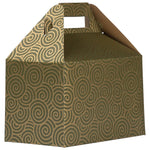 JAM Paper Gable Gift Box with Handle, 4" x 8" x 5.25", Green/Gold Swirl (4353522)