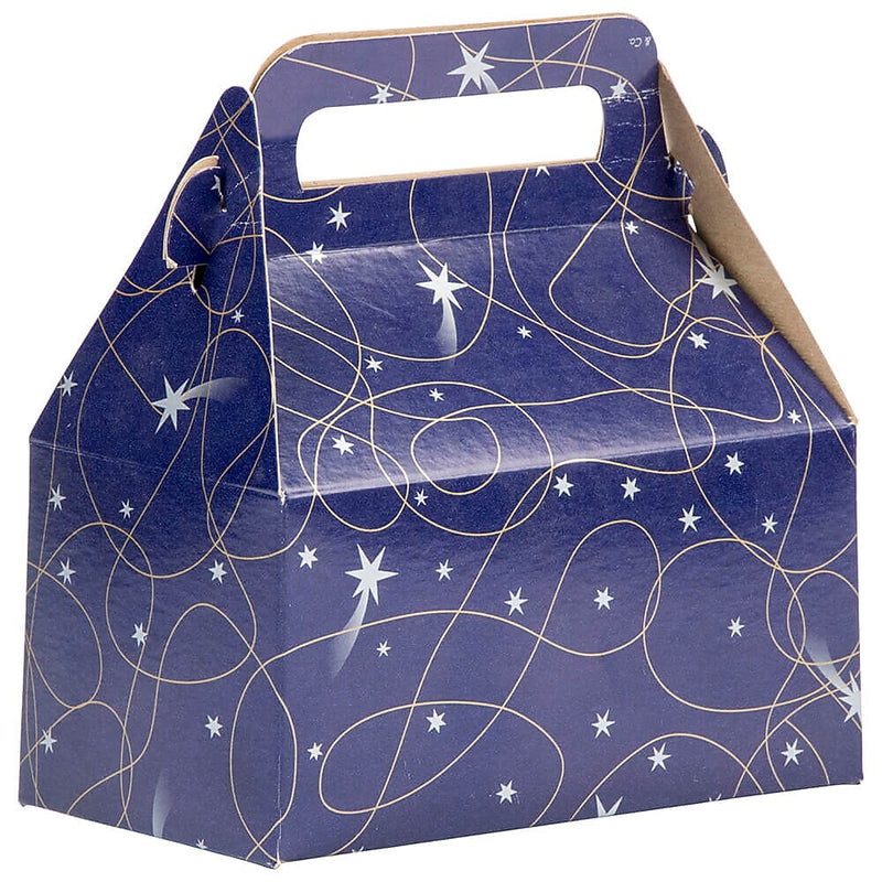 JAM Paper Gable Gift Box with Handle, Small, 3 1/4 x 6 x 3, Purple Shooting Stars Design (4353514)