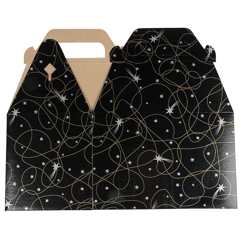 JAM Paper Gable Gift Box with Handle, Medium, 4 x 8 x 5 1/4, Black Shooting Stars Design (4353517)