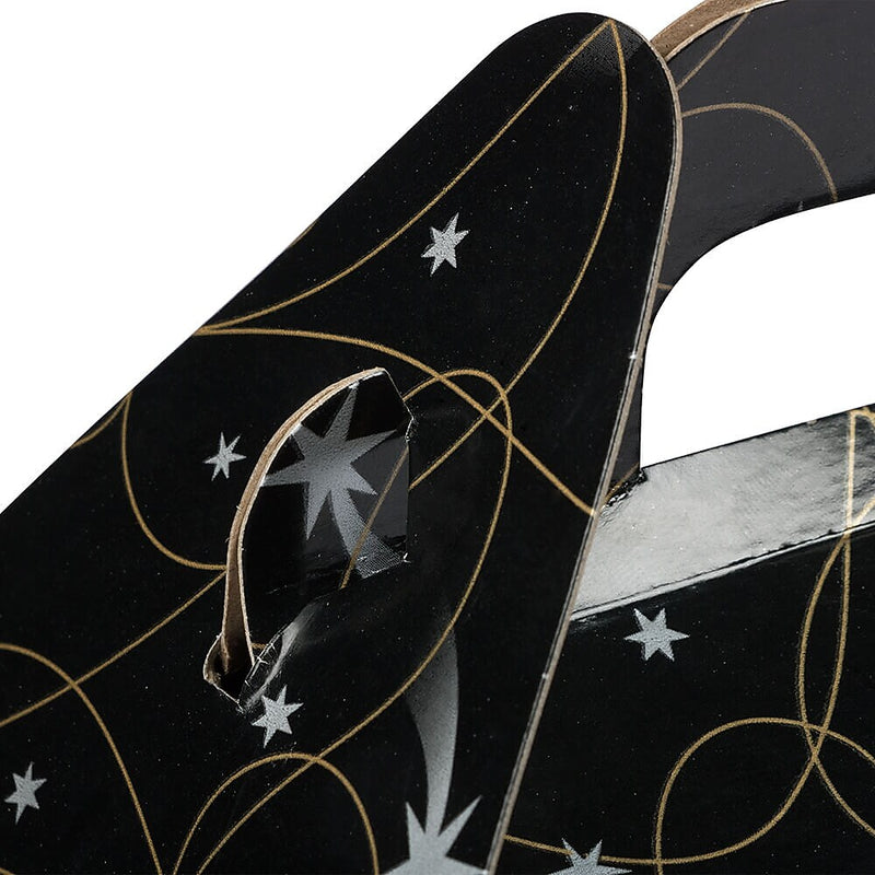 JAM Paper Gable Gift Box with Handle, Medium, 4 x 8 x 5 1/4, Black Shooting Stars Design (4353517)