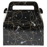 JAM Paper Gable Gift Box with Handle, Small, 3 1/4 x 6 x 3, Black Shooting Stars Design (4353509)