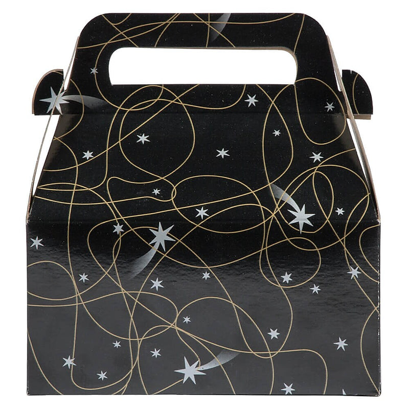 JAM Paper Gable Gift Box with Handle, Small, 3 1/4 x 6 x 3, Black Shooting Stars Design (4353509)