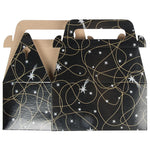 JAM Paper Gable Gift Box with Handle, Small, 3 1/4 x 6 x 3, Black Shooting Stars Design (4353509)