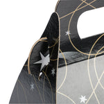 JAM Paper Gable Gift Box with Handle, Small, 3 1/4 x 6 x 3, Black Shooting Stars Design (4353509)