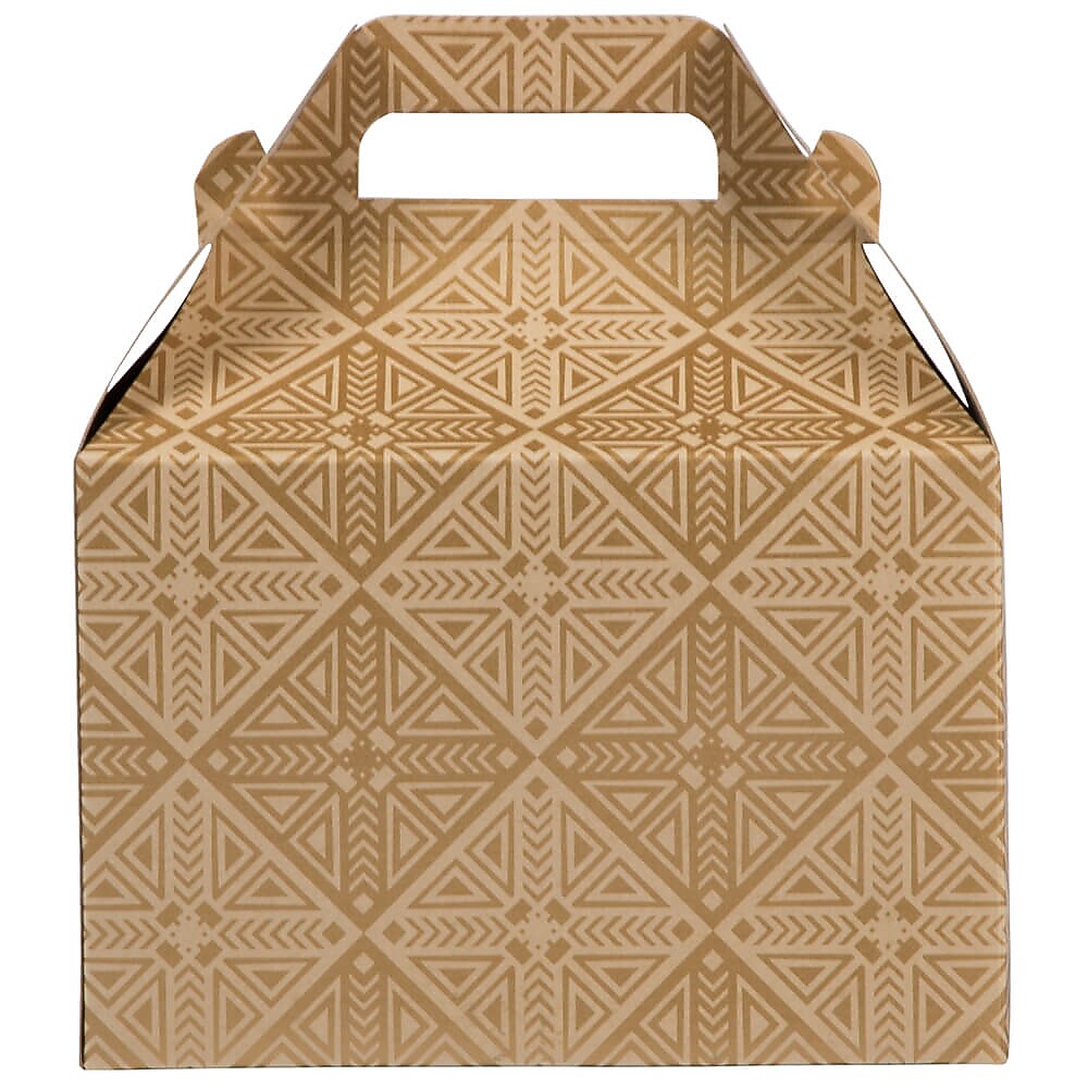 JAM Paper Gable Gift Box with Handle, 4" x 8" x 5.25", Gold/Kraft (4353520)