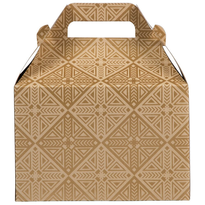 JAM Paper Gable Gift Box with Handle, 4" x 8" x 5.25", Gold/Kraft (4353520)